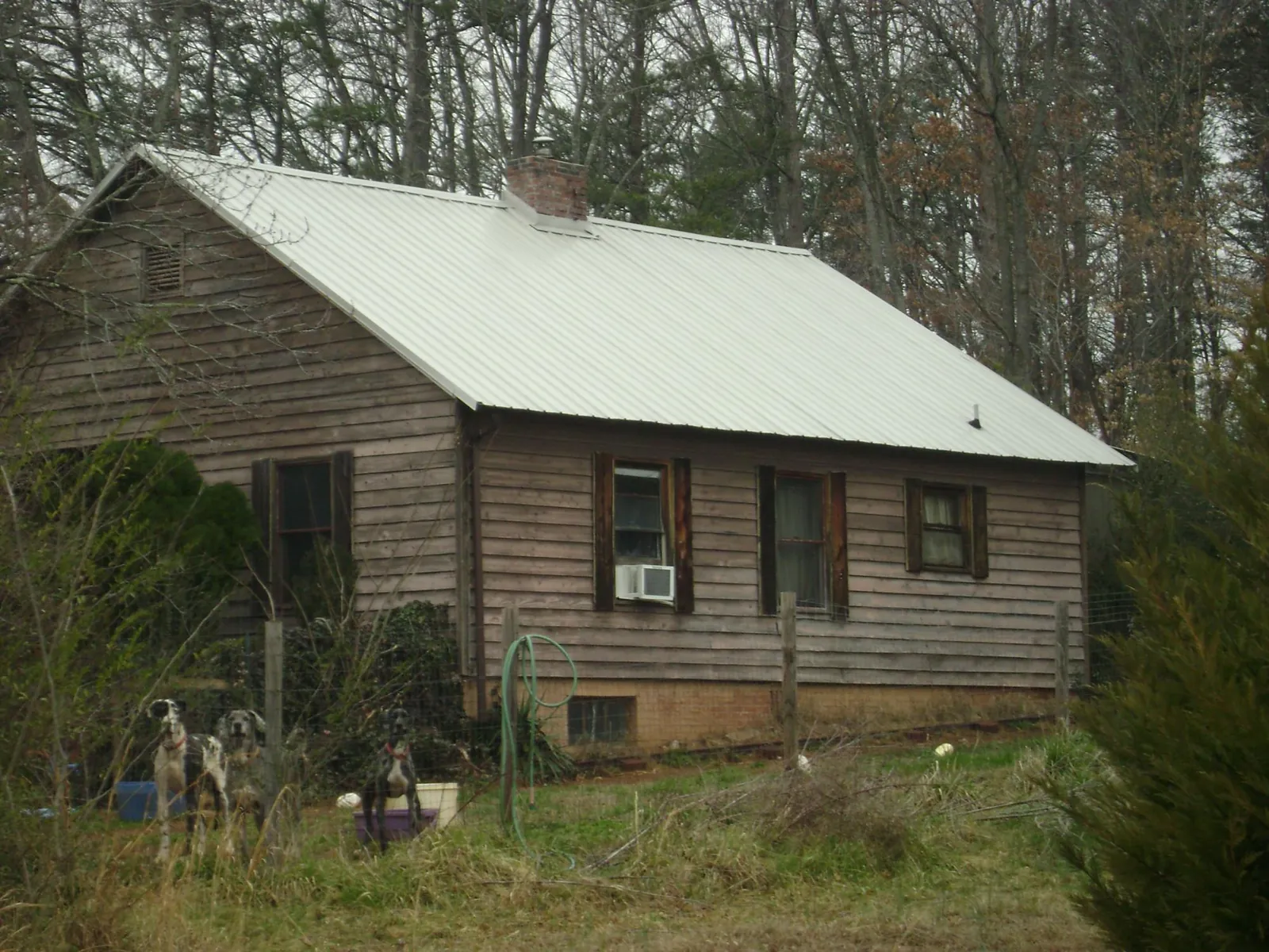White metal roof on an old wood sided farmhouse, from a Asphalt Shingle Roof Repair job in Marbury
